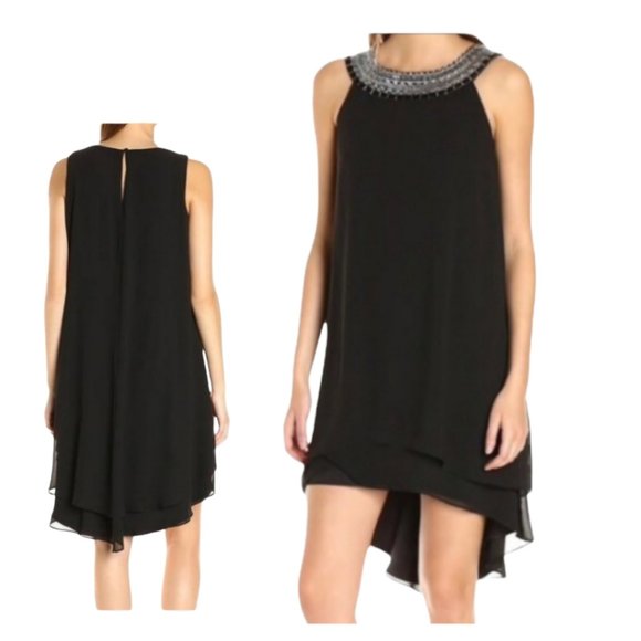 VINCE CAMUTO Embellished Neck Chiffon Hi Low Dress   Size 6 - Picture 3 of 12